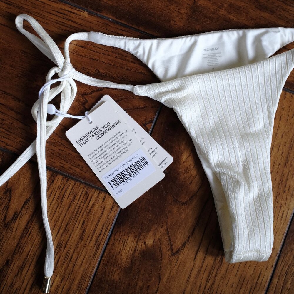 NWT Monday Swimwear Palma Bottom โ Petite (P) โจ Ivory (Shiny Rib) - Picture 7 of 10